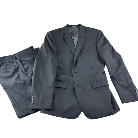 Calvin Klein Egara Suit Men 46L Black Slim Fit Wool Blend 2-Piece Formal Career